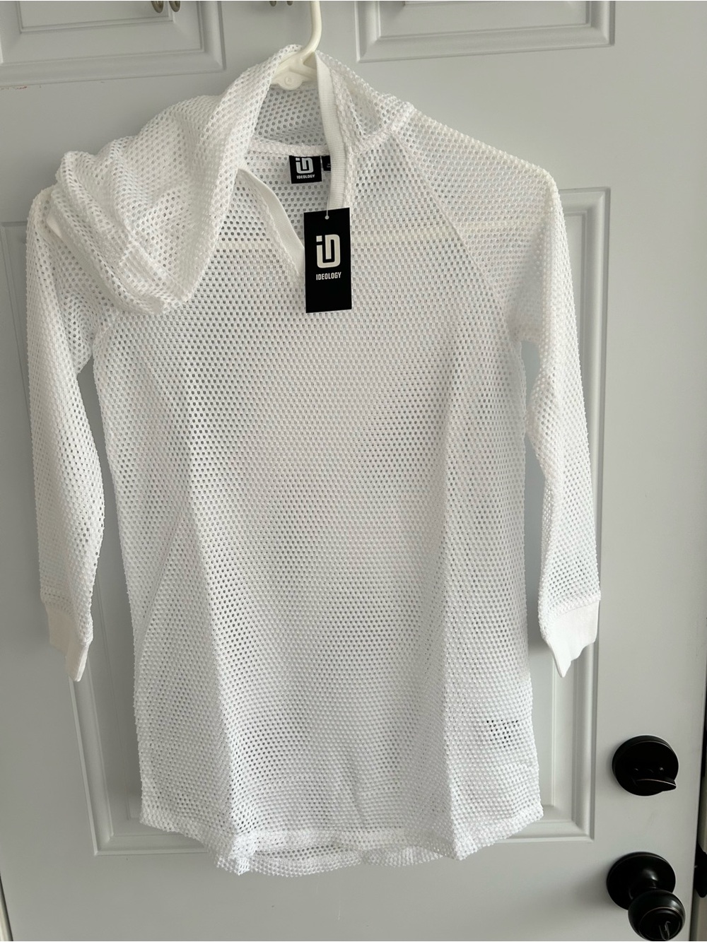 NWT White Mesh Ideology Swim Coverup Hood Crew Neck & Cuffs Sz Small